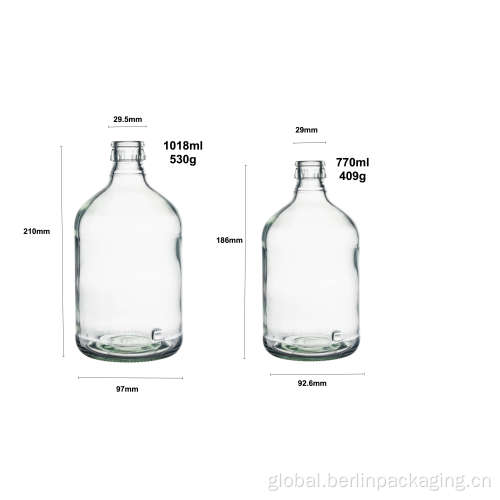 Boston Round Glass Bottle 500ml 770ml 1020ml Spirits Boston Round Glass Bottle Supplier